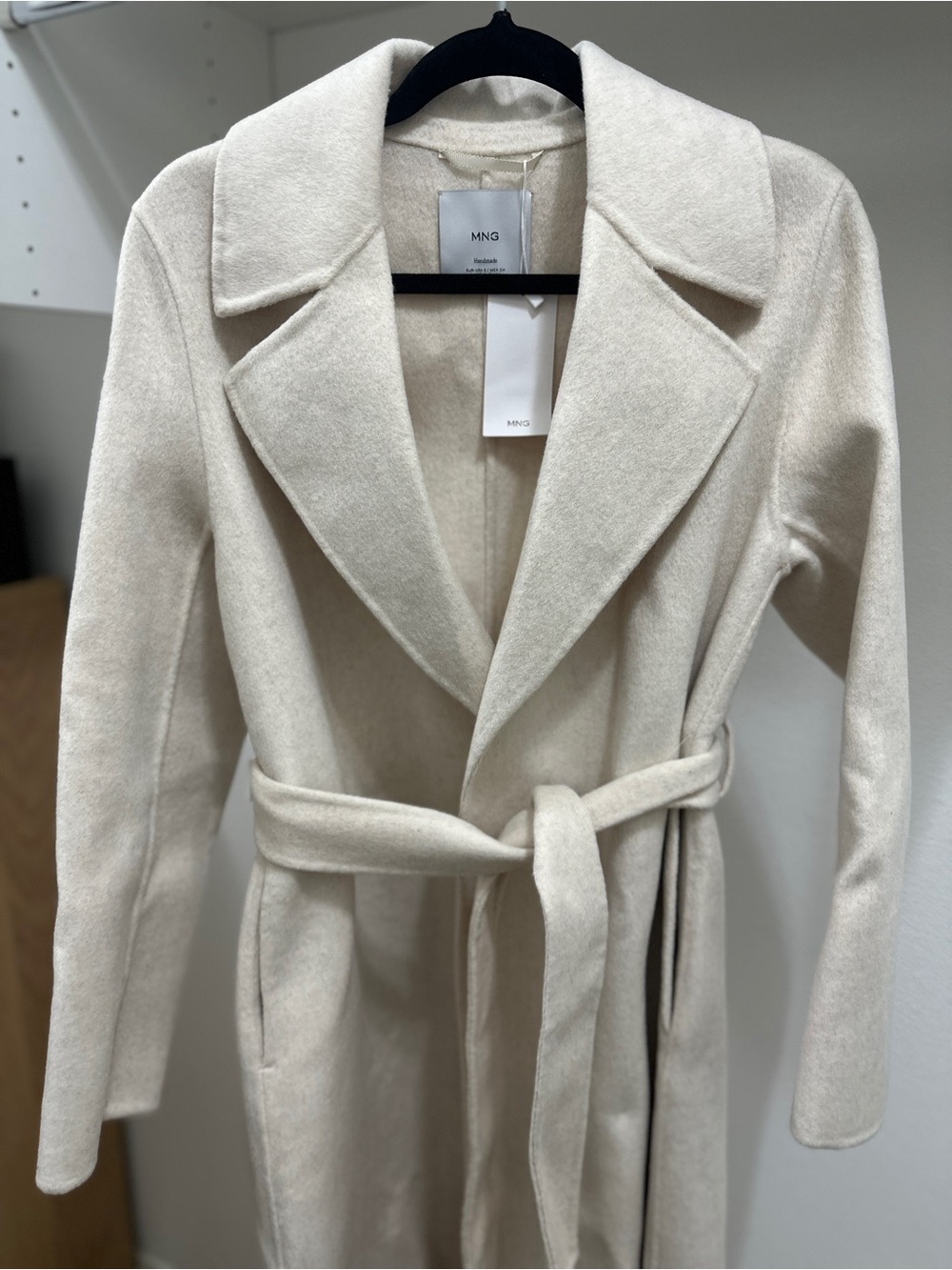 Mango Cream Self-Tie Long Trench Coat